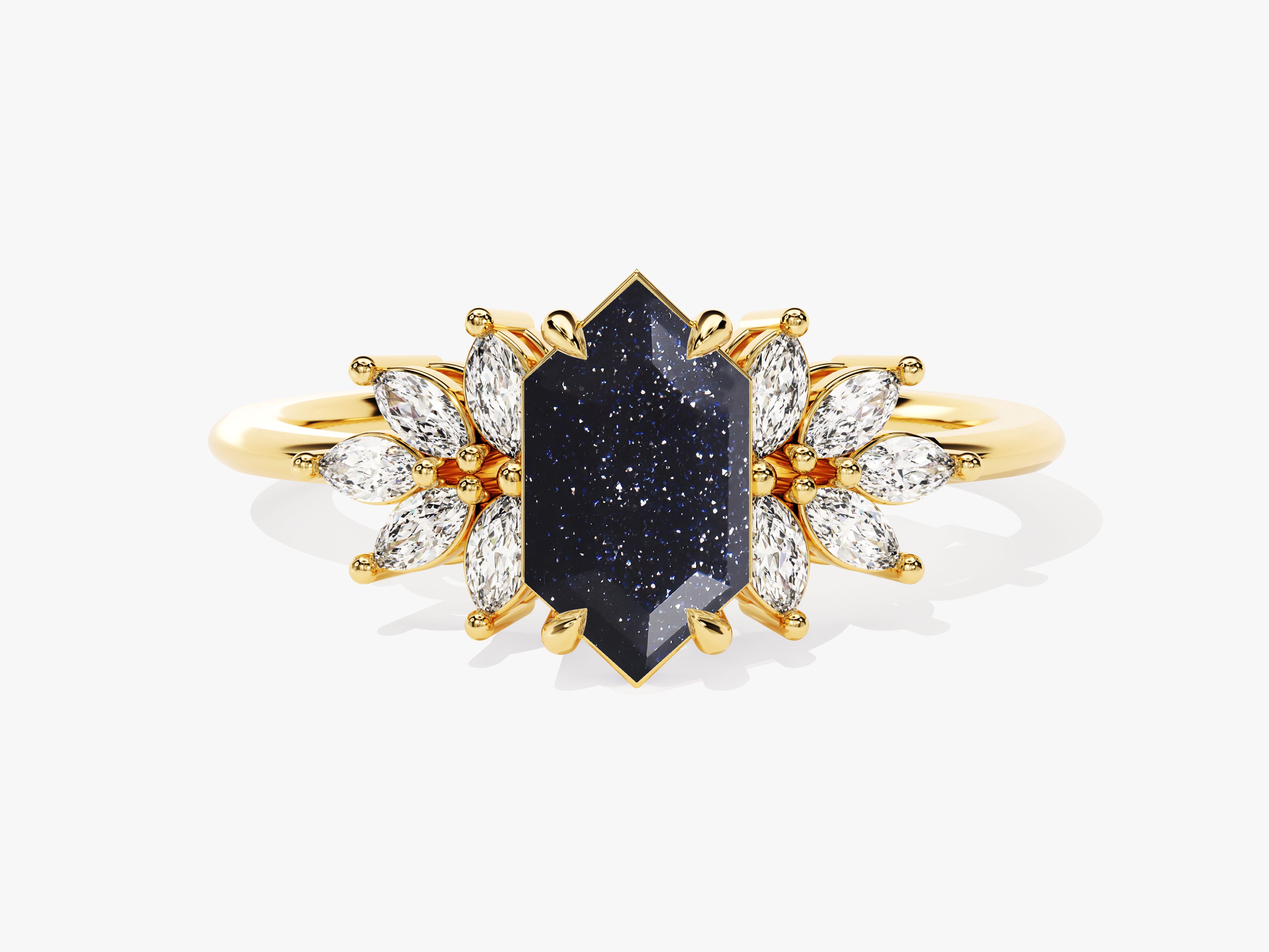 Gold ring with blue sandstone and diamond accents