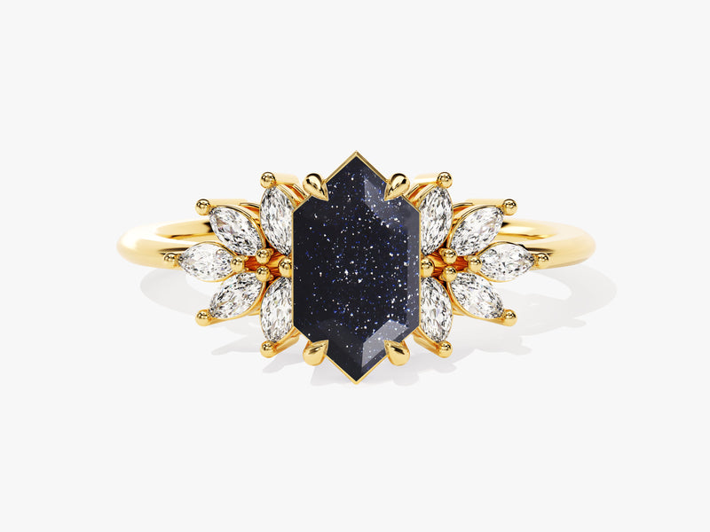 Gold ring with blue sandstone and diamond accents