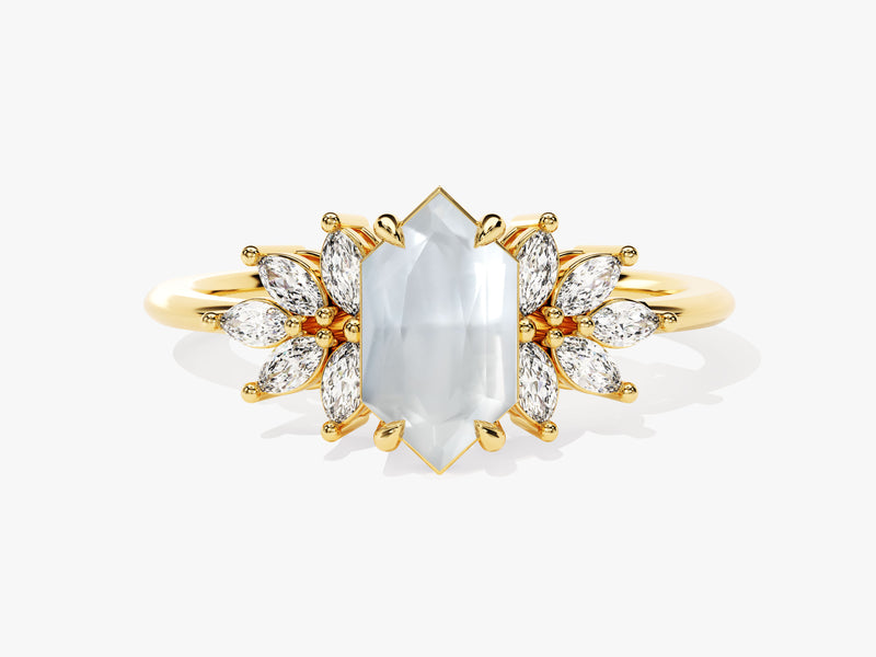 Gold ring with mother of pearl and diamond accents