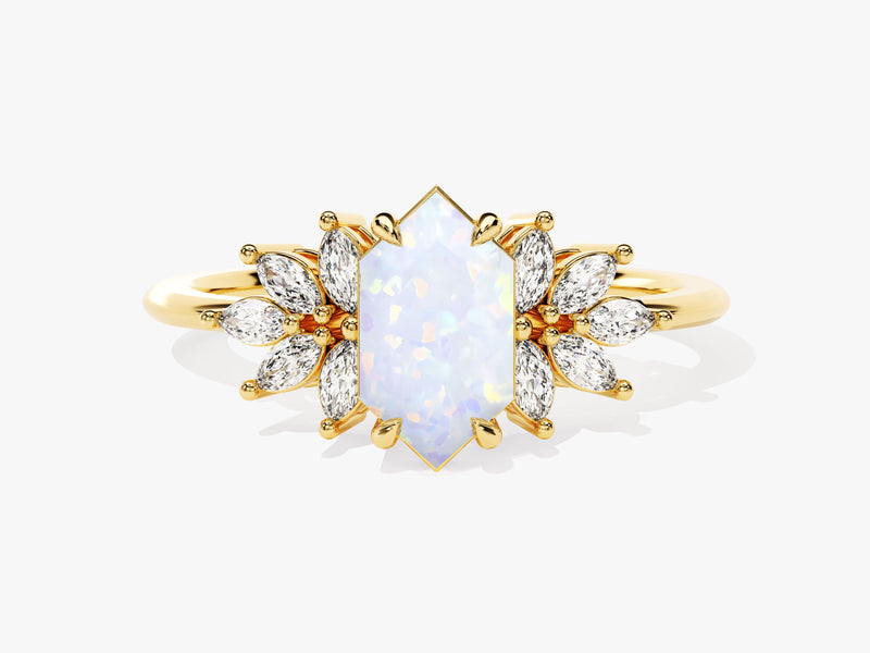 Gold ring with opal and diamond accents