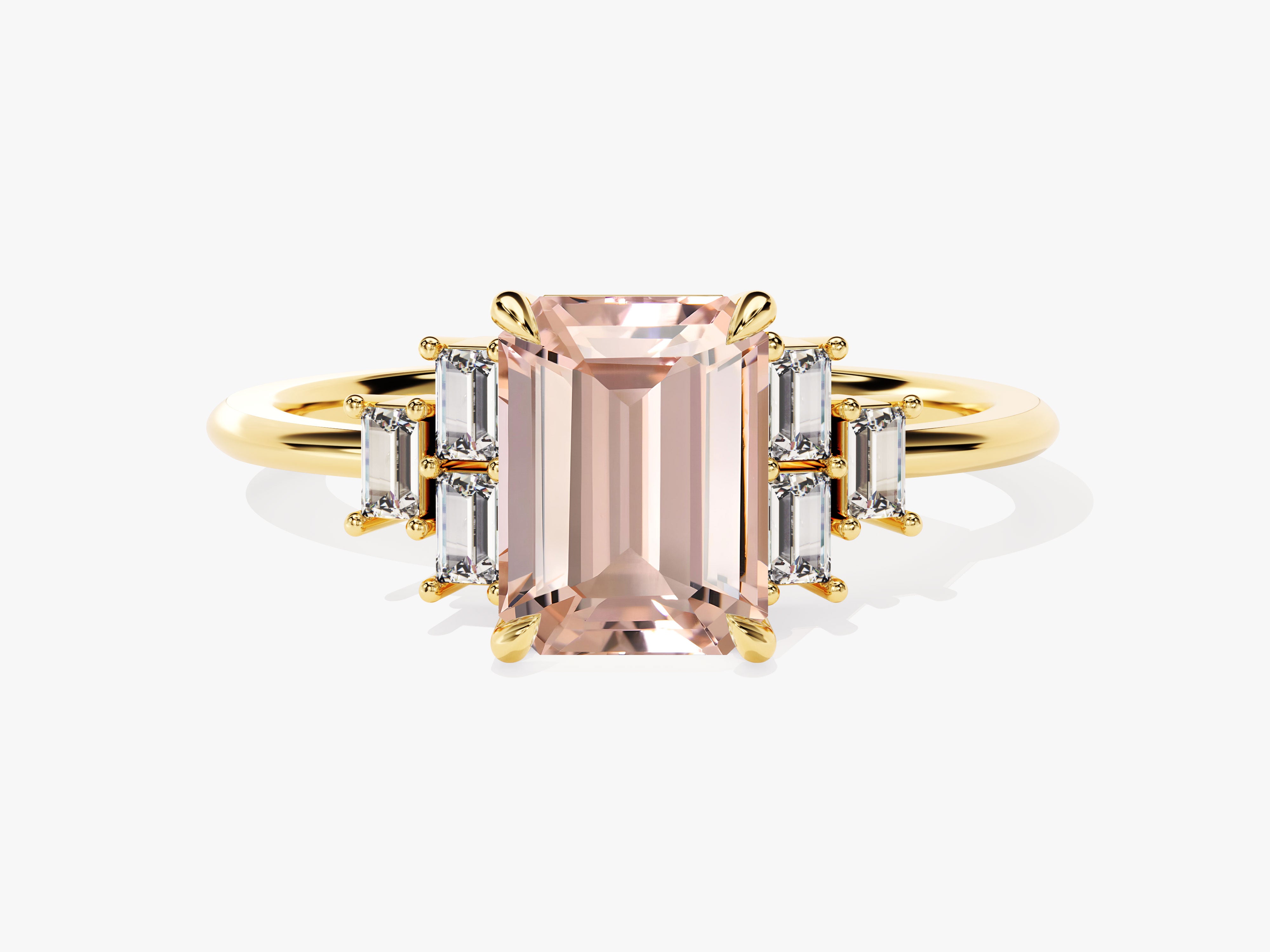 Emerald cut morganite and diamond engagement ring
