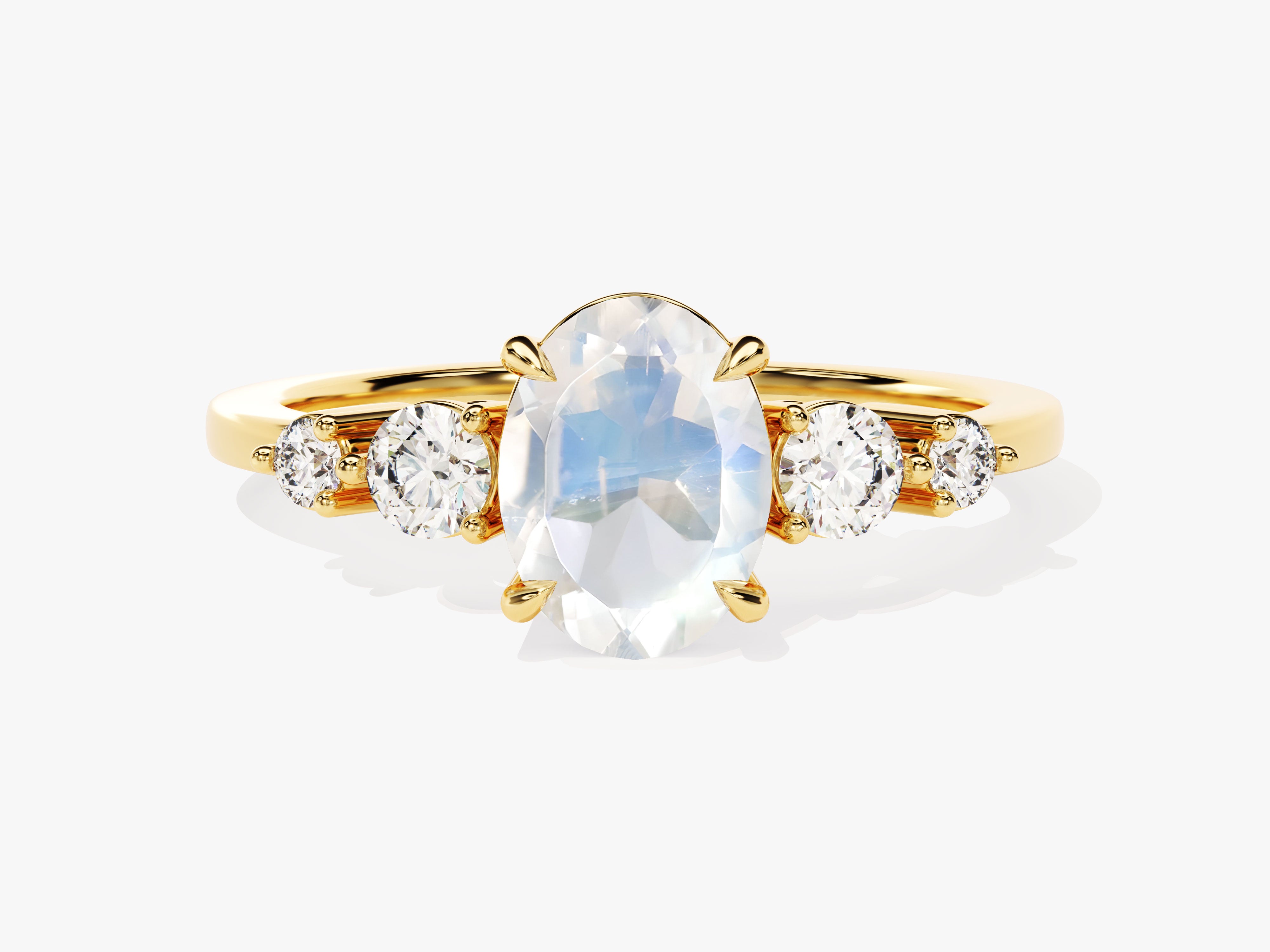 Gold ring with oval moonstone and diamonds, fine jewelry