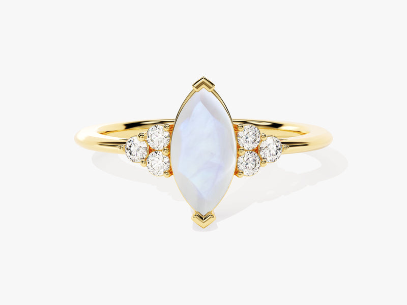 Marquise moonstone ring with diamonds, gold jewelry