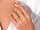 Gold pear-shaped moonstone ring with diamonds, jewelry