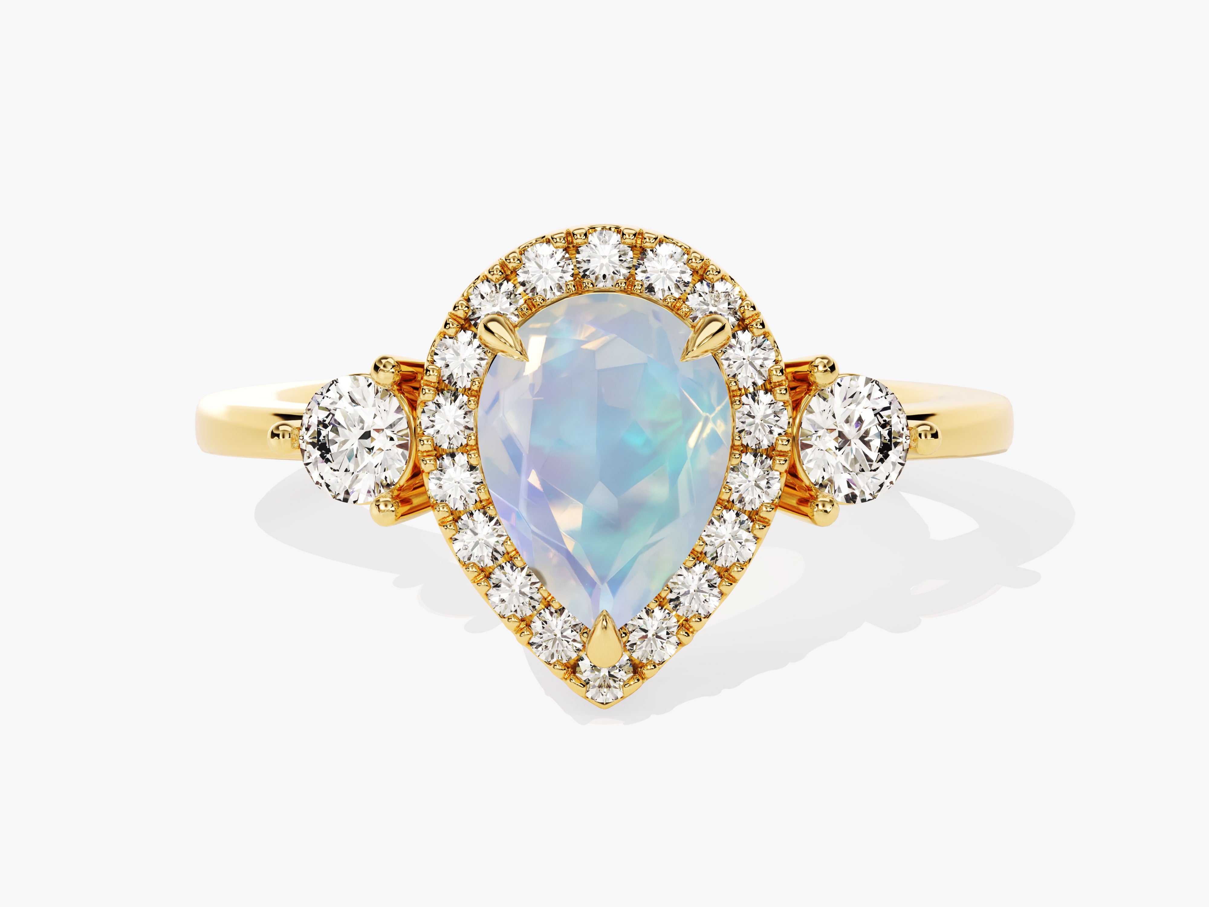 Gold pear-cut opal and diamond halo ring