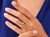 Gold pear-shaped moss agate ring with diamonds