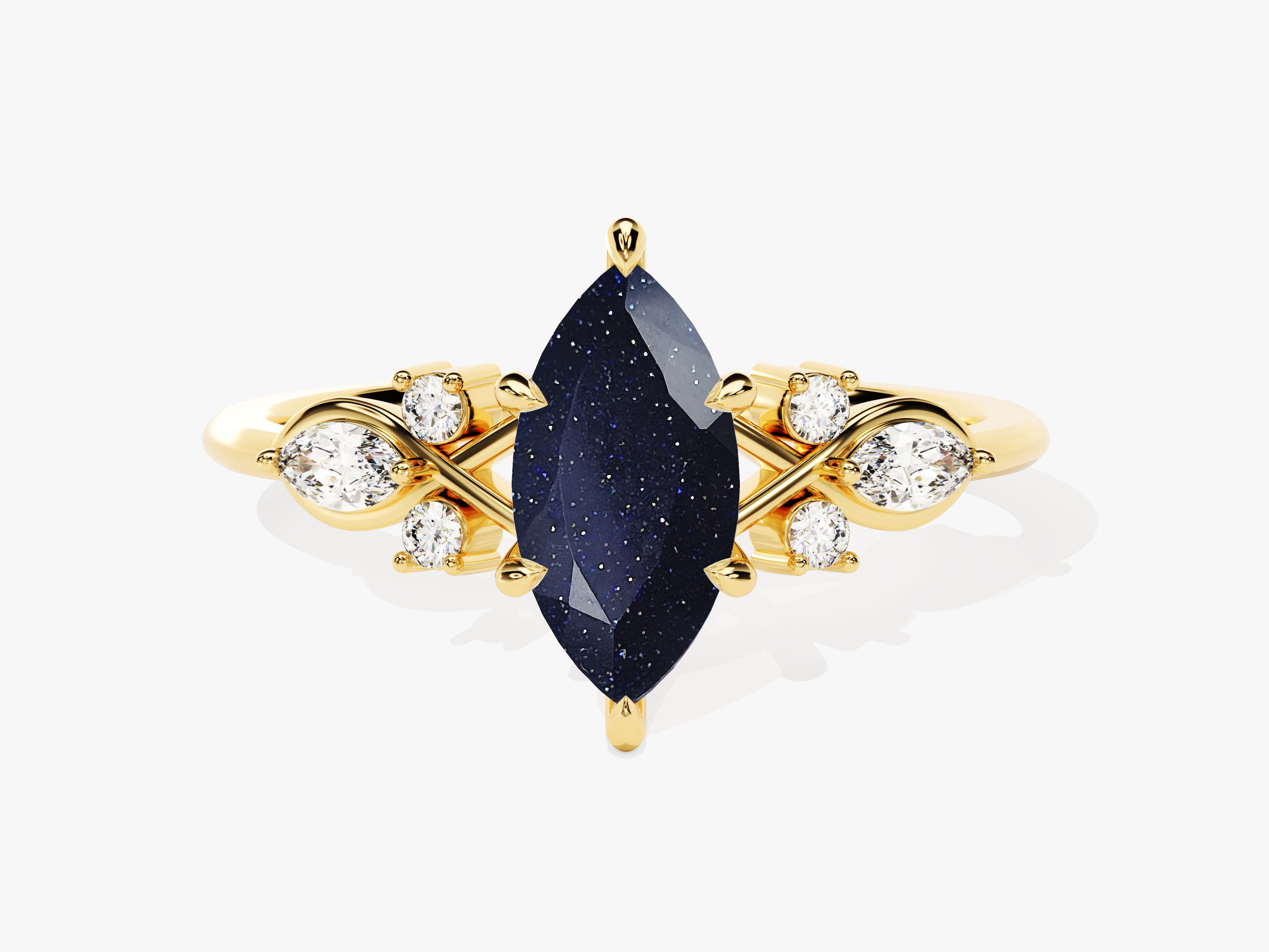 Gold marquise blue sandstone ring with diamonds