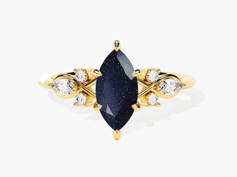 Gold marquise blue sandstone ring with diamonds
