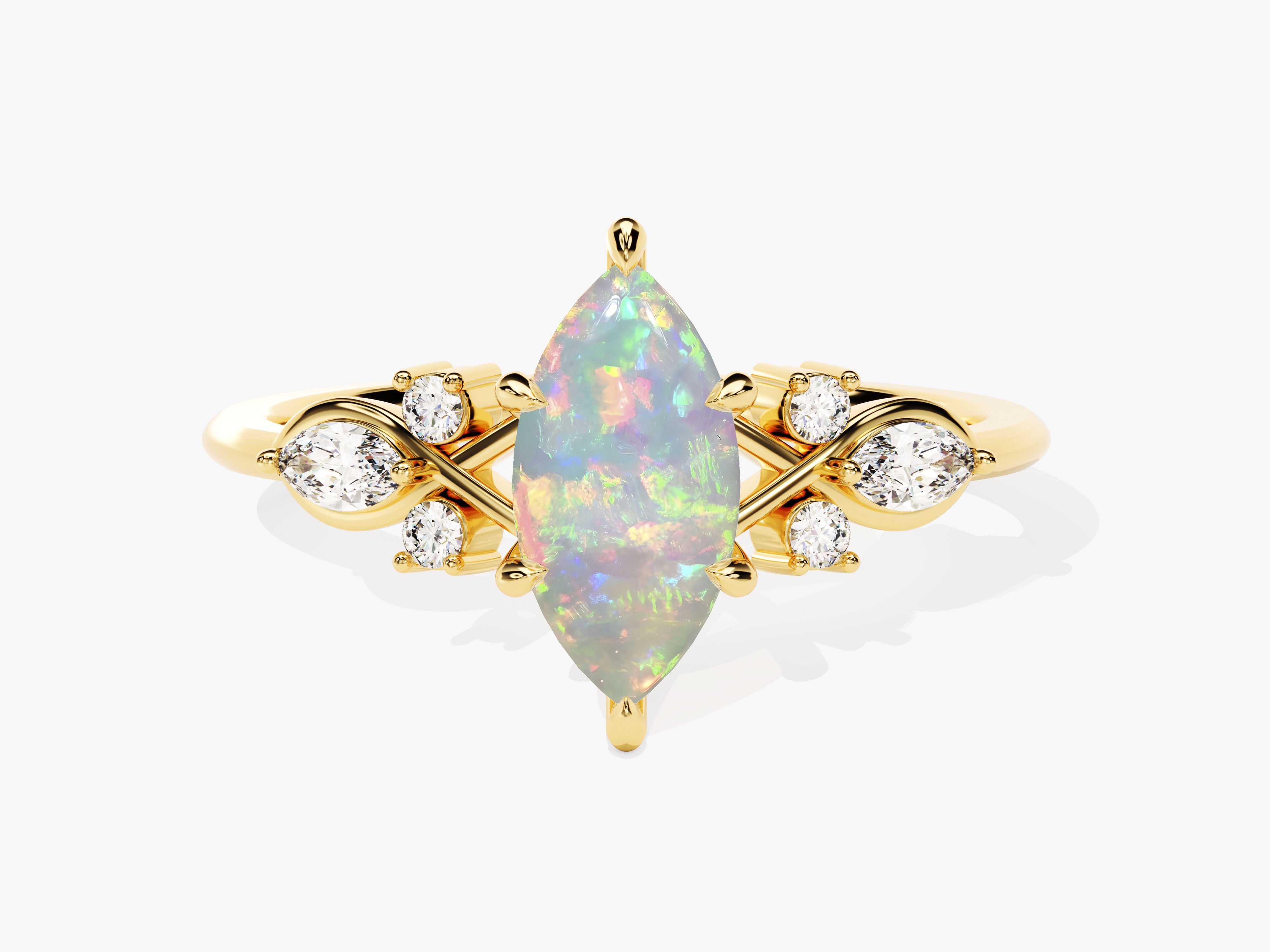 Gold ring with marquise opal and diamonds