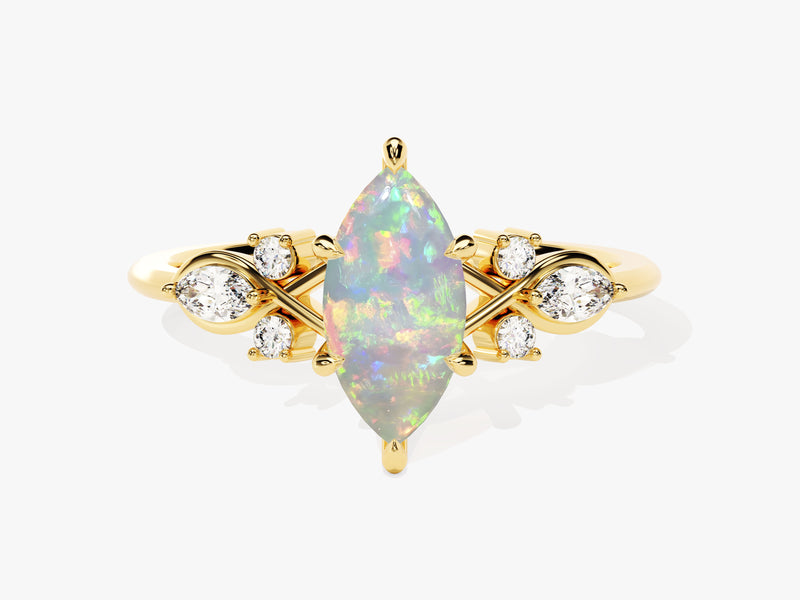 Gold ring with marquise opal and diamonds