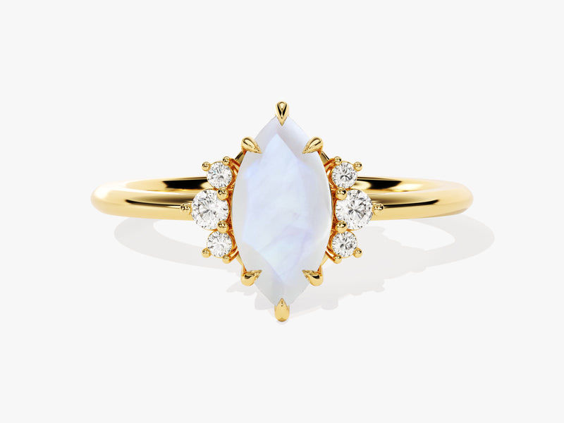 Marquise moonstone ring with diamonds, 14k gold jewelry