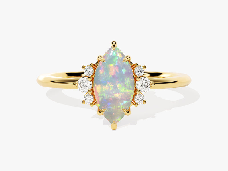 Marquise opal engagement ring with diamond accents