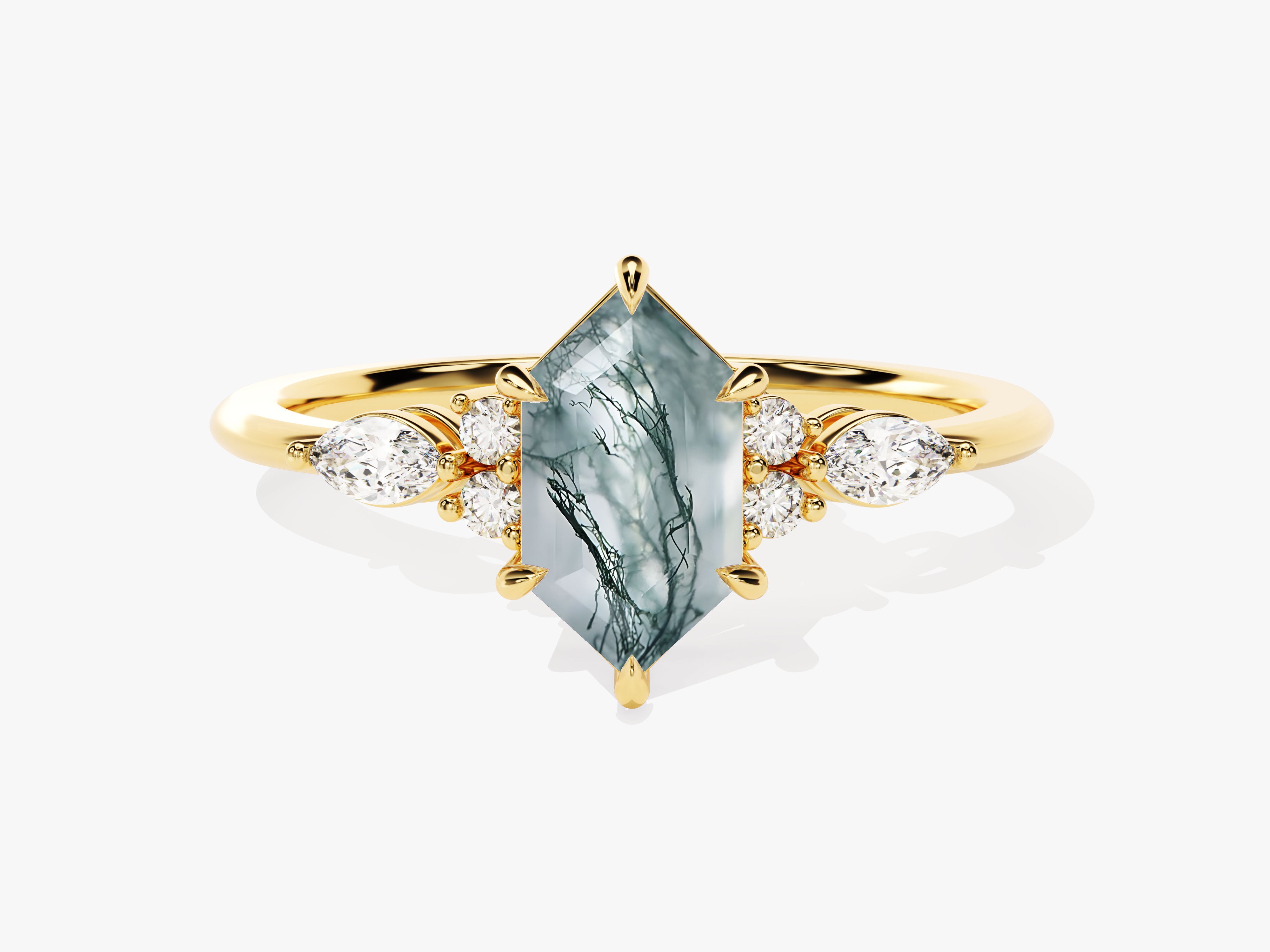 Gold ring with moss agate and diamonds