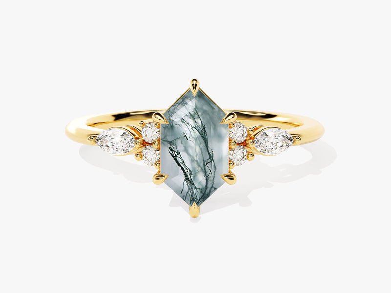 Gold ring with moss agate and diamonds