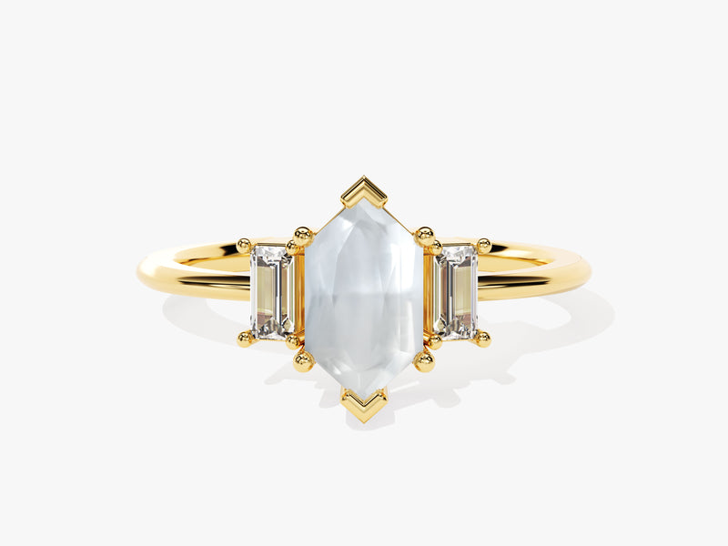 Gold ring with hexagon and baguette cut diamonds