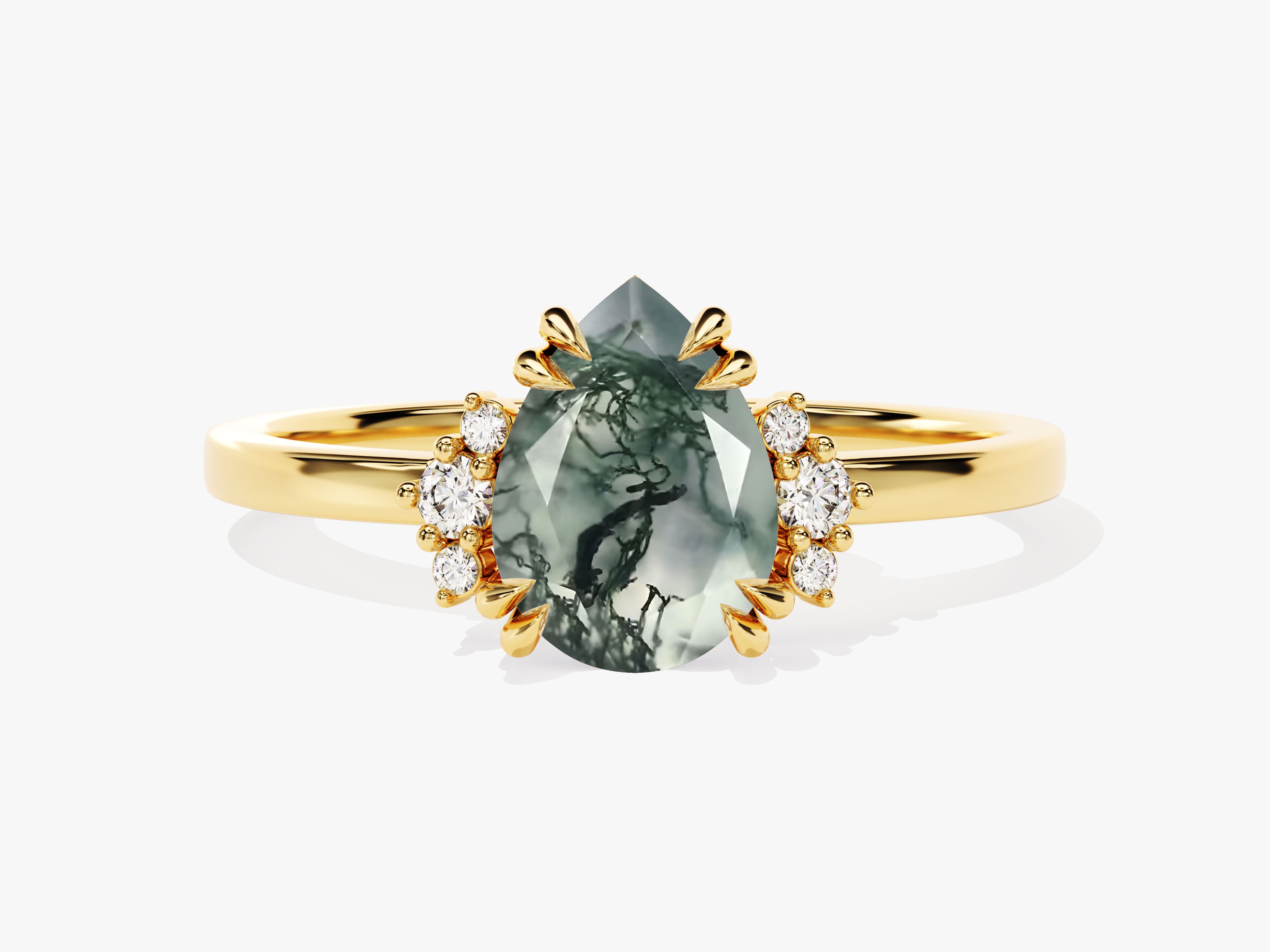 Gold ring with pear-shaped moss agate and diamond accents