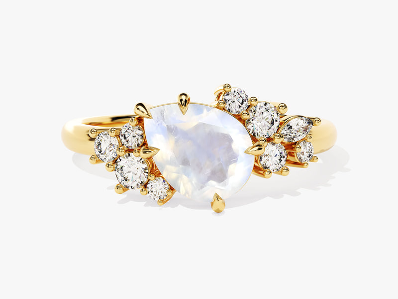 Gold ring with pear-shaped moonstone and diamonds