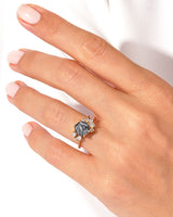 Hexagonal rutilated quartz ring with diamonds, fine jewelry