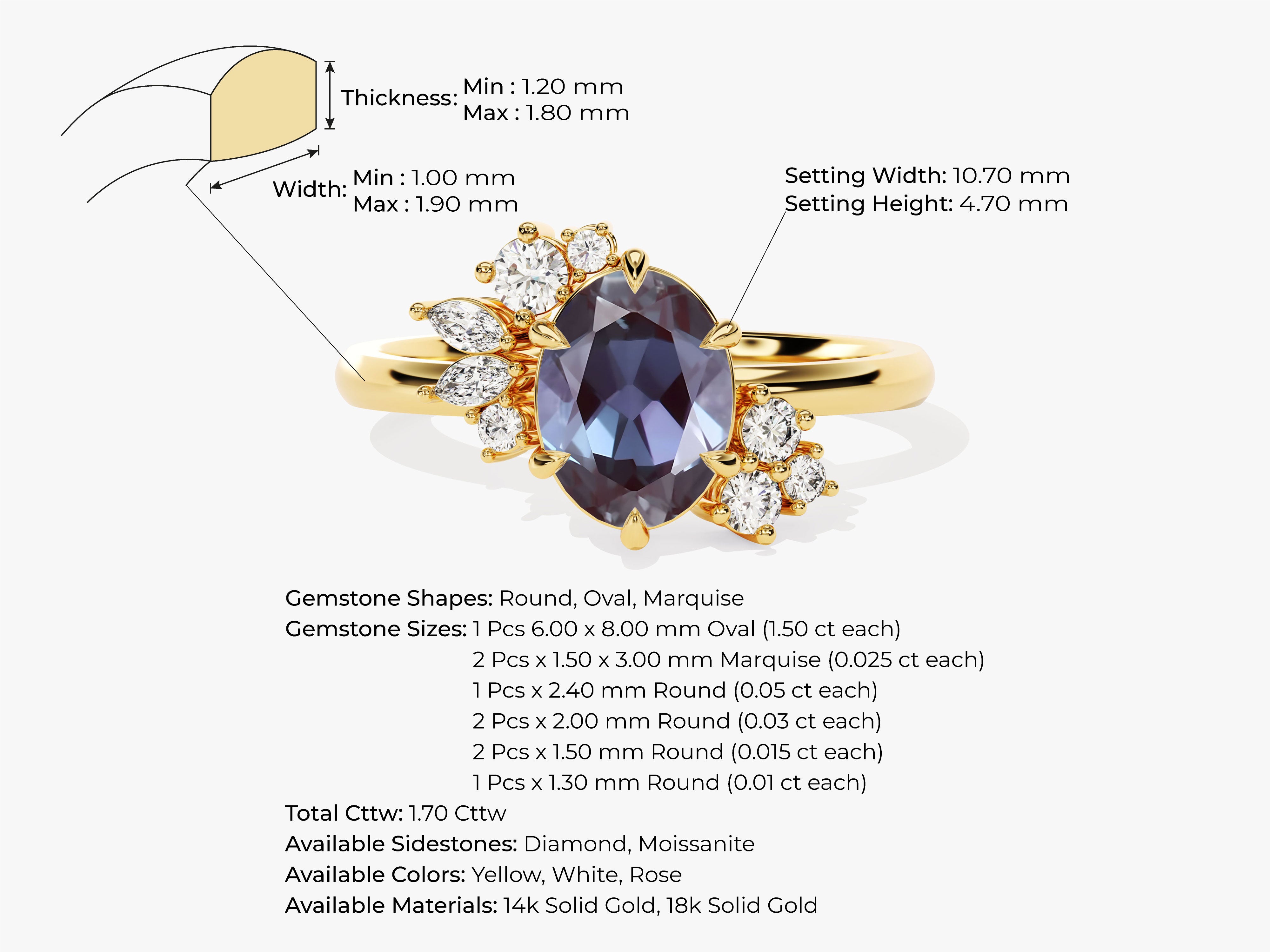 Gold ring with oval alexandrite and diamond accents