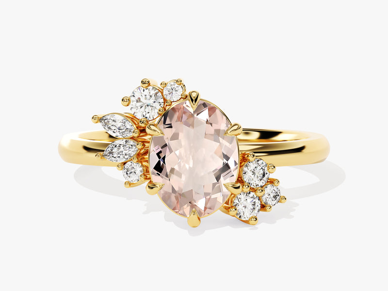 Gold ring with oval morganite and diamond accents