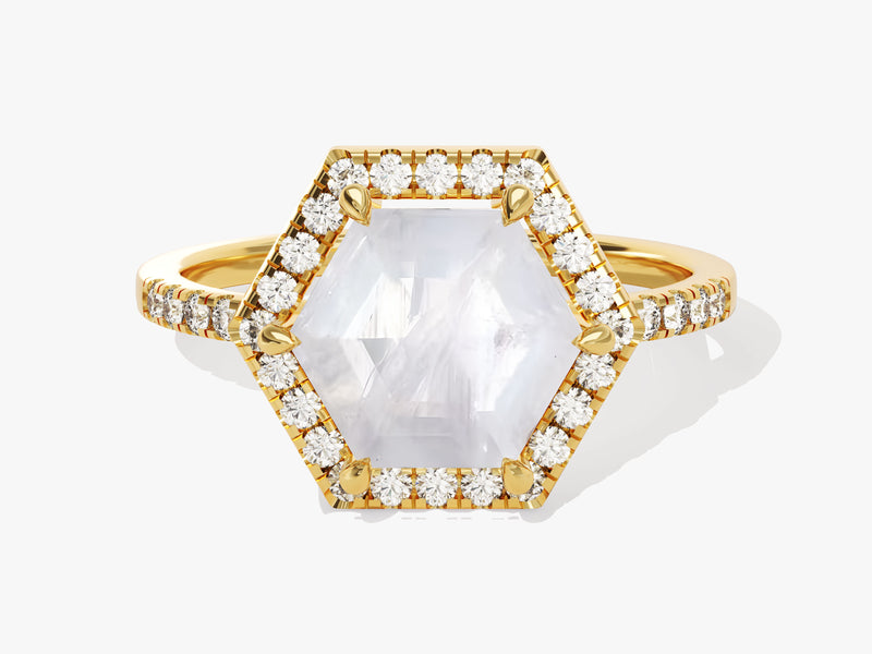 Hexagonal diamond engagement ring in yellow gold