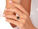 Hexagonal blue gemstone ring with diamonds, jewelry