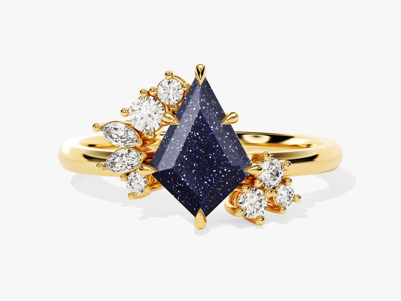 Gold ring with blue sandstone and diamonds