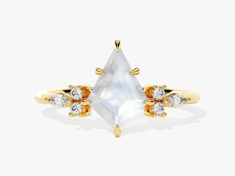 Kite-cut moonstone and diamond ring in yellow gold