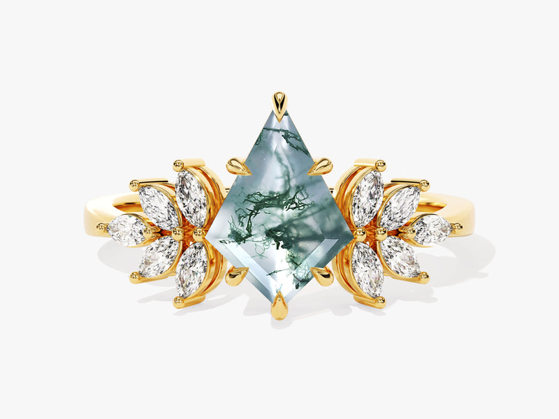 Gold ring with moss agate and marquise diamonds