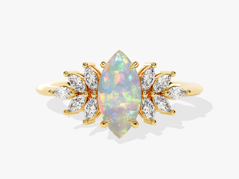 Gold ring with marquise opal and diamond accents