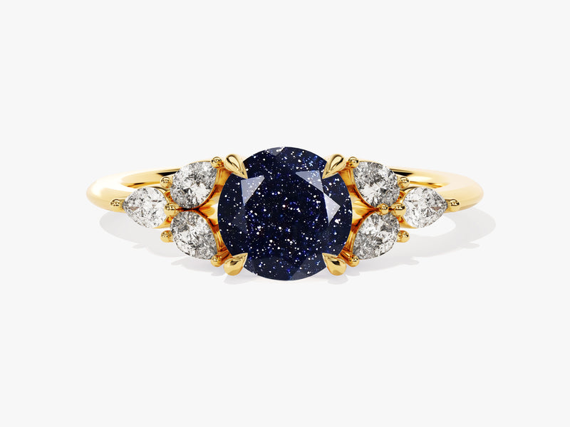 Gold ring with blue sandstone and diamonds, fine jewelry