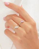 Double Heart Promise Ring with Sidestones
