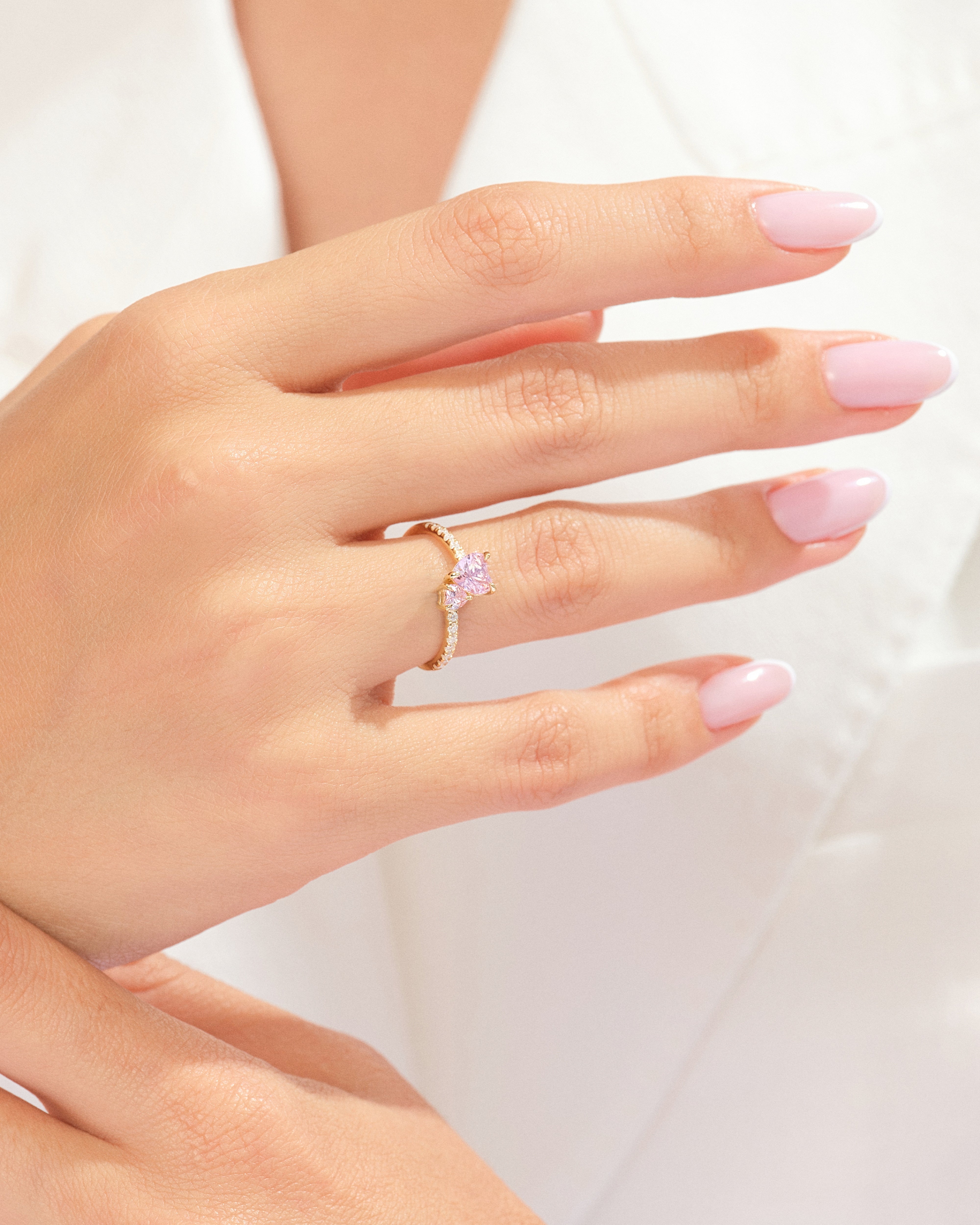Double Heart Promise Ring with Sidestones