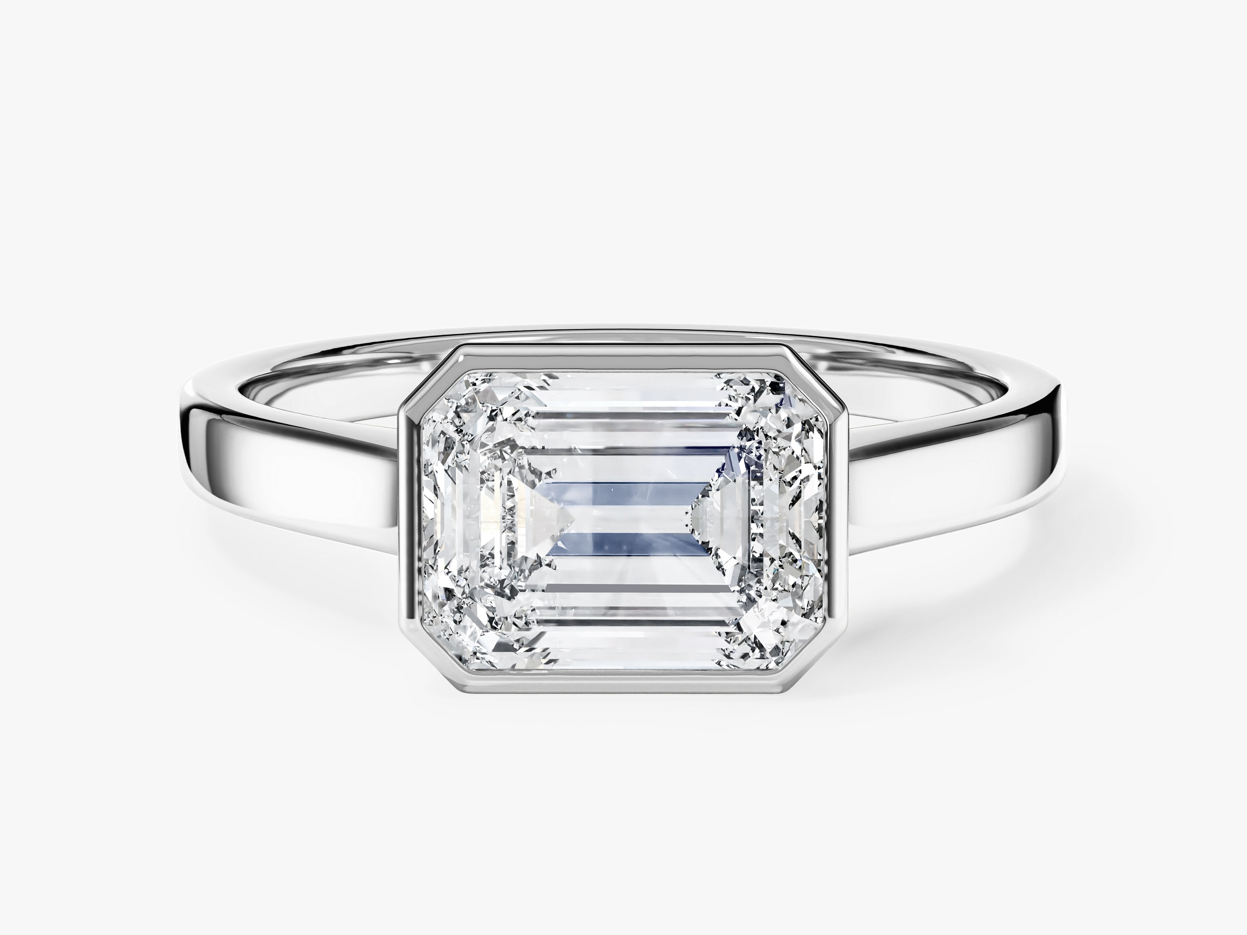 Flat Band Emerald Cut Moissanite Engagement Ring