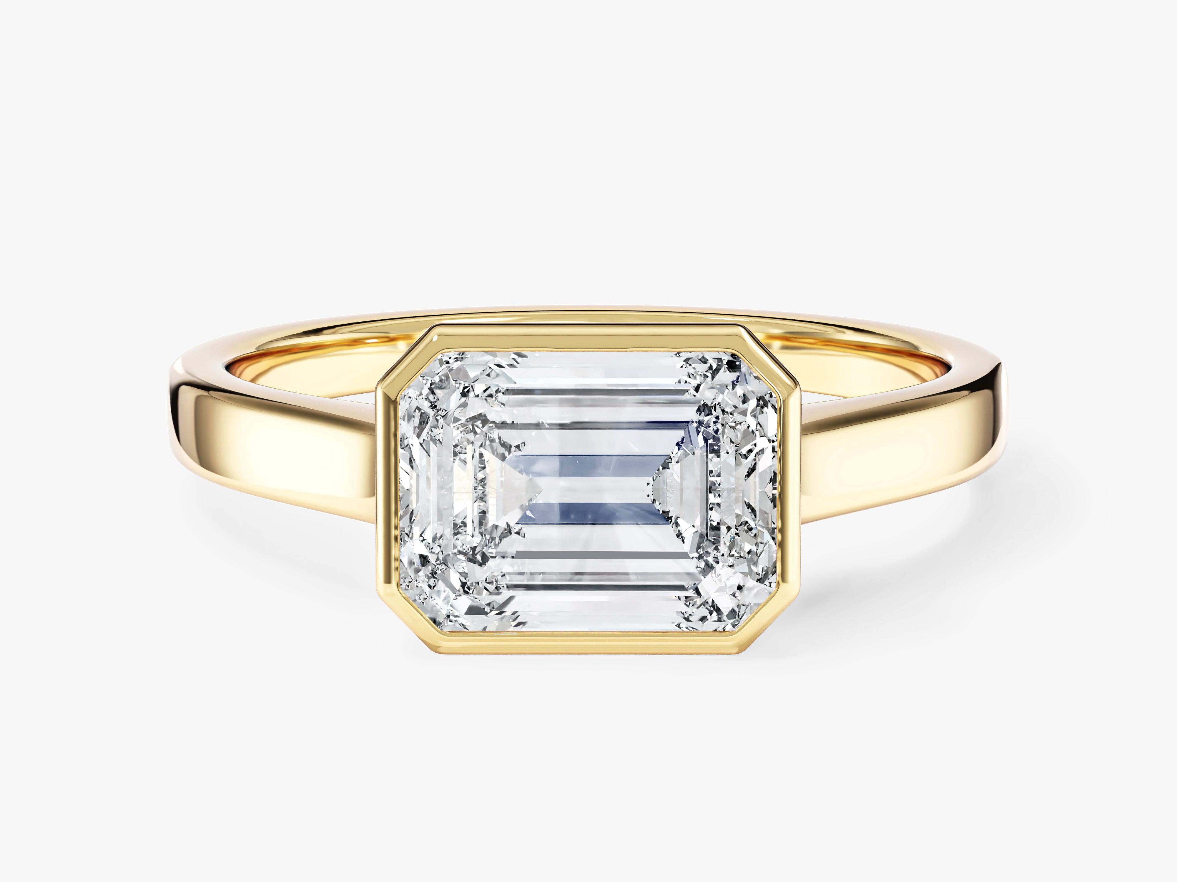 Flat Band Emerald Cut Moissanite Engagement Ring