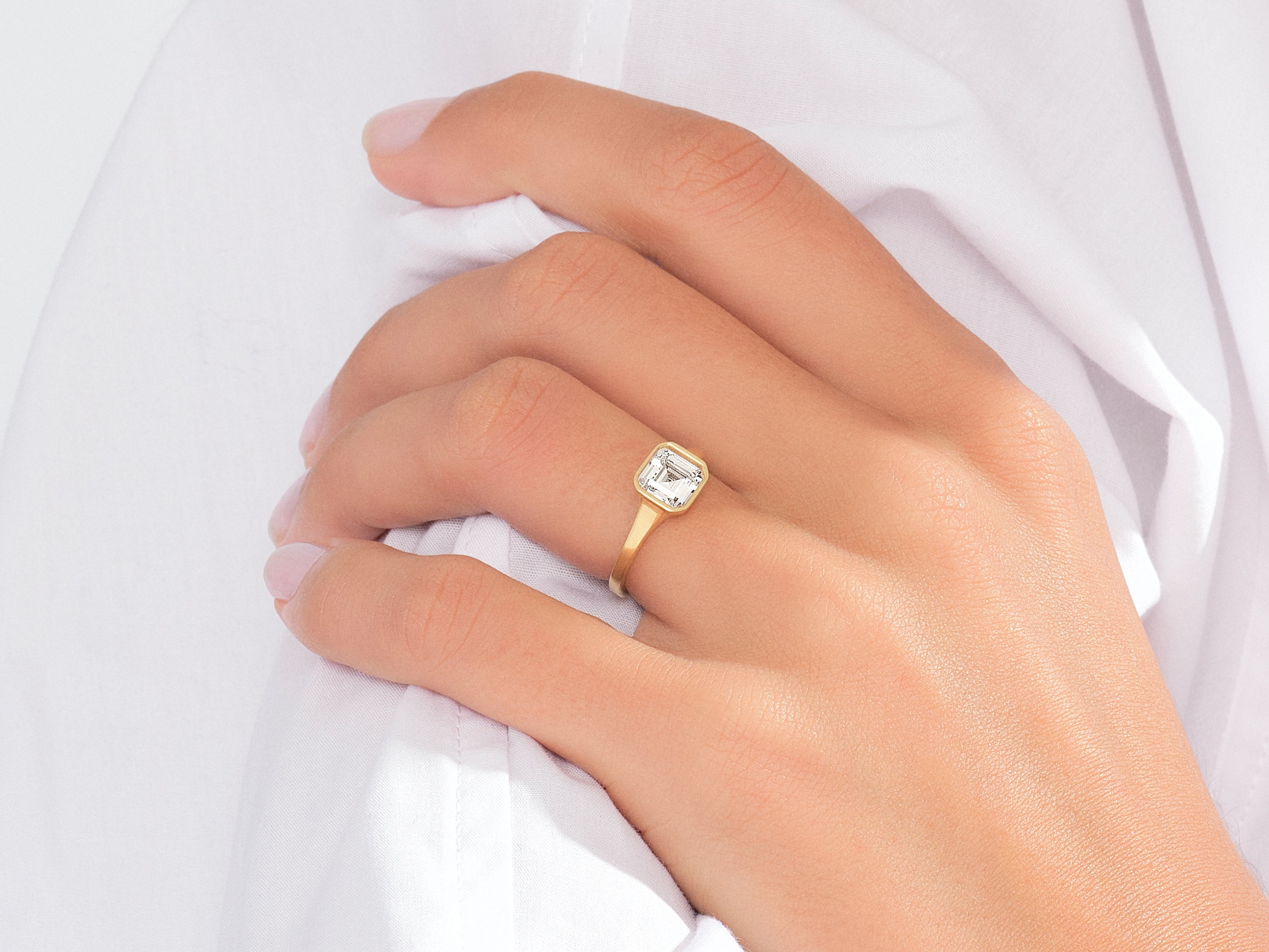 Flat Band Asscher Cut Moissanite Engagement Ring