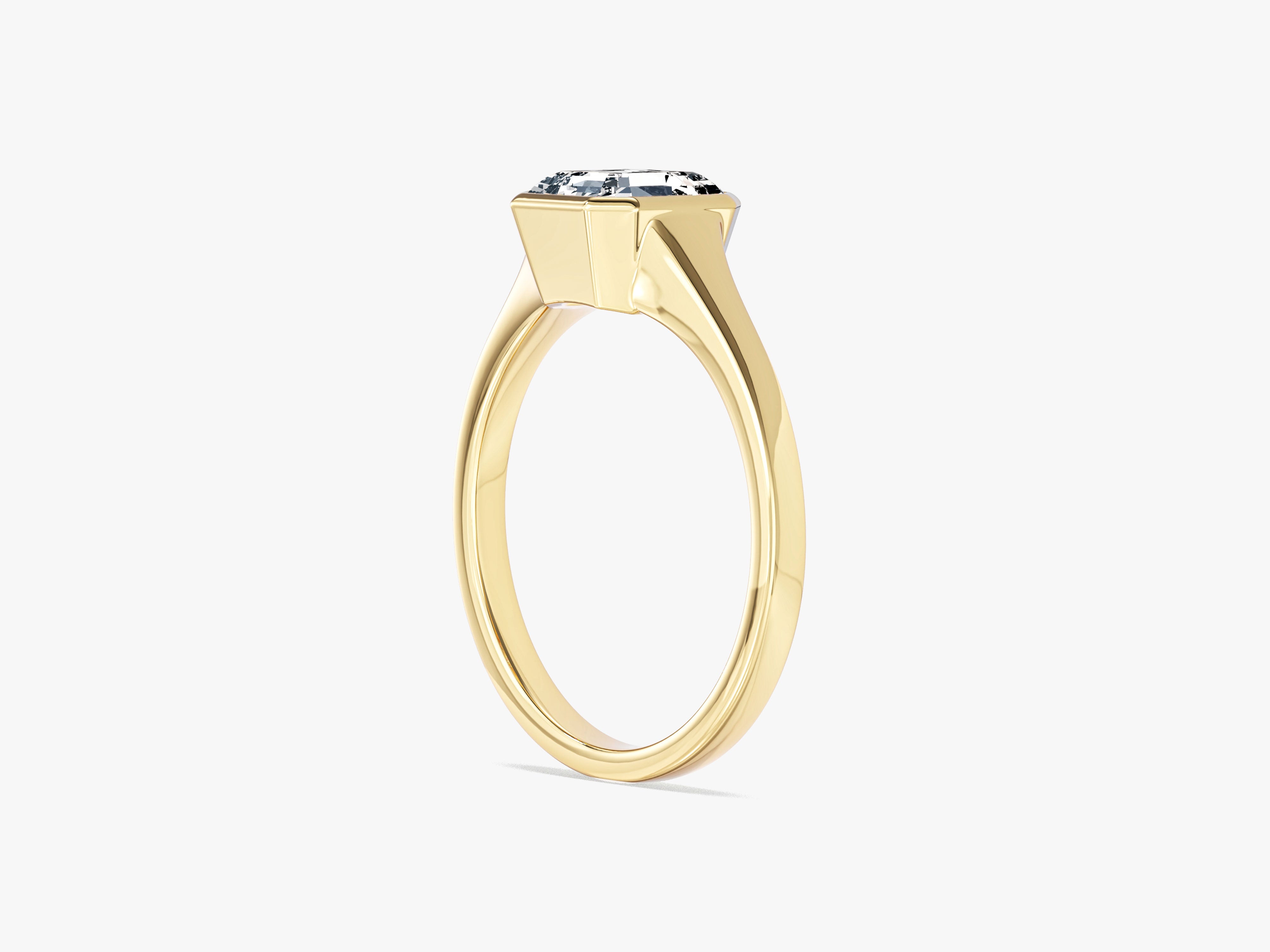 Flat Band Asscher Cut Moissanite Engagement Ring