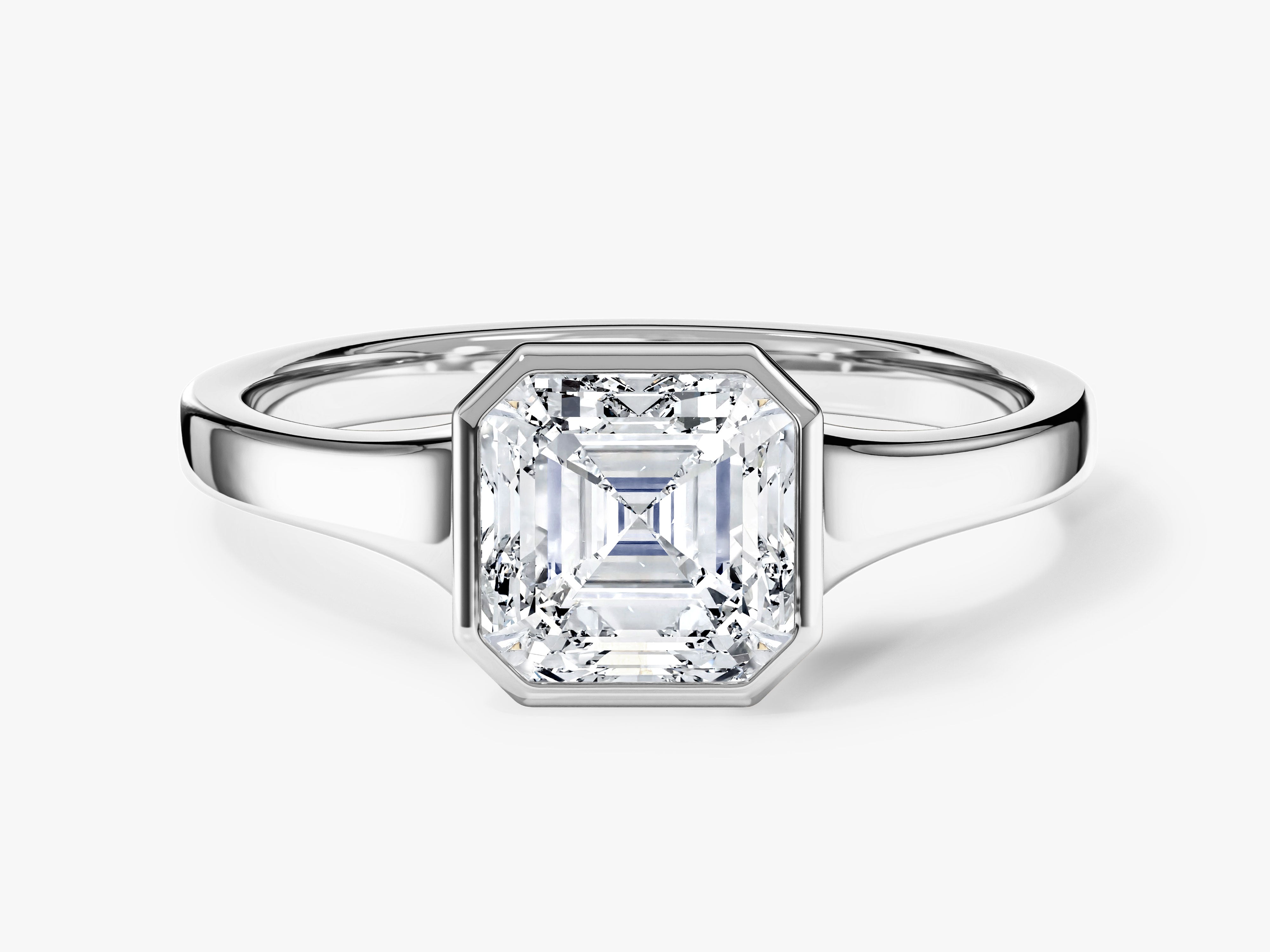 Flat Band Asscher Cut Moissanite Engagement Ring