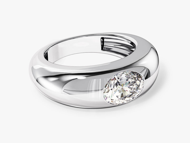 Oval diamond ring in polished silver, luxury jewelry