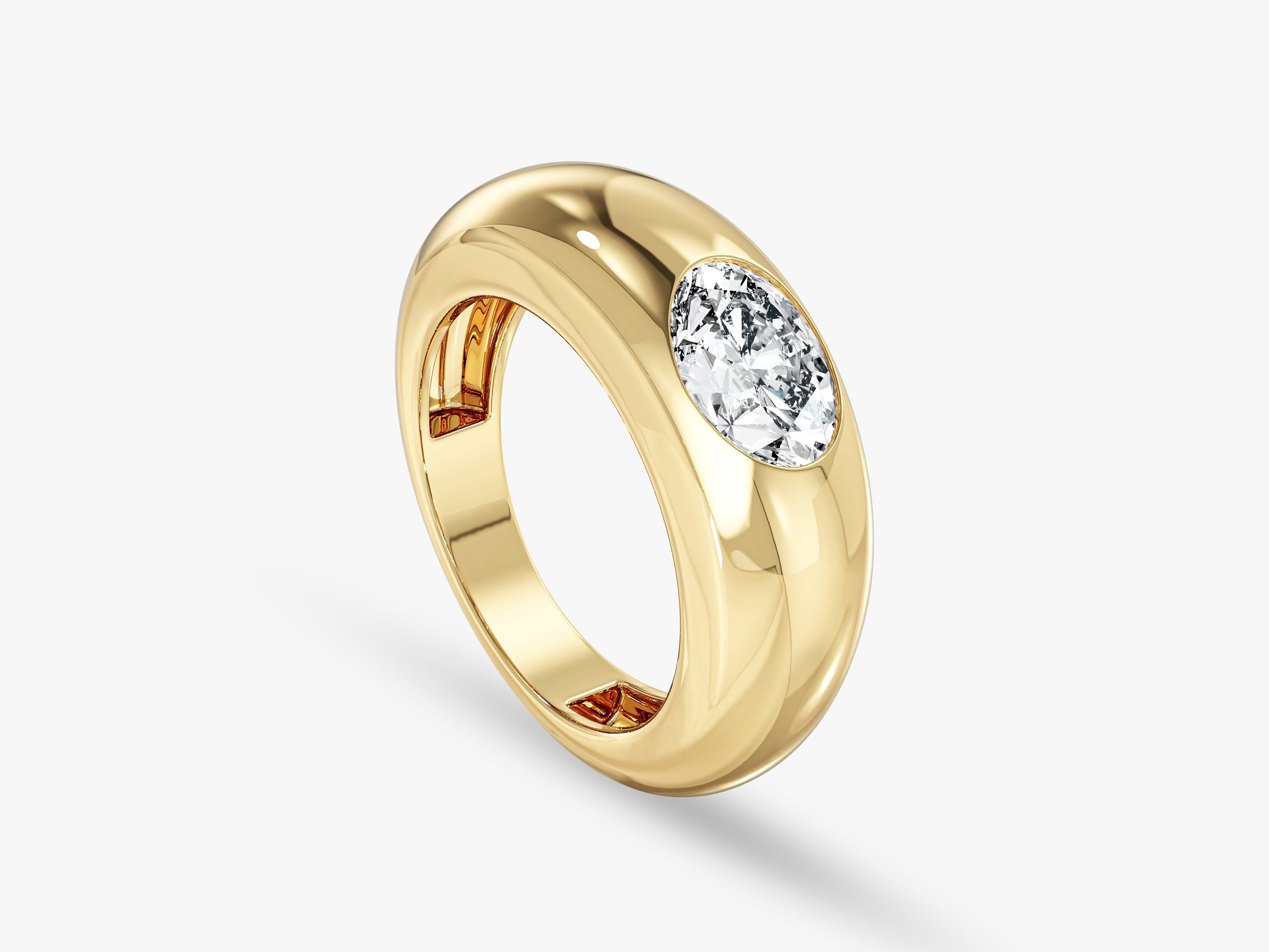Gold ring with a single oval diamond, jewelry design