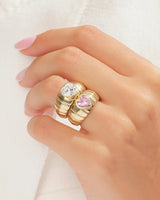 Bold Croissant Pink Heart Promise Ring