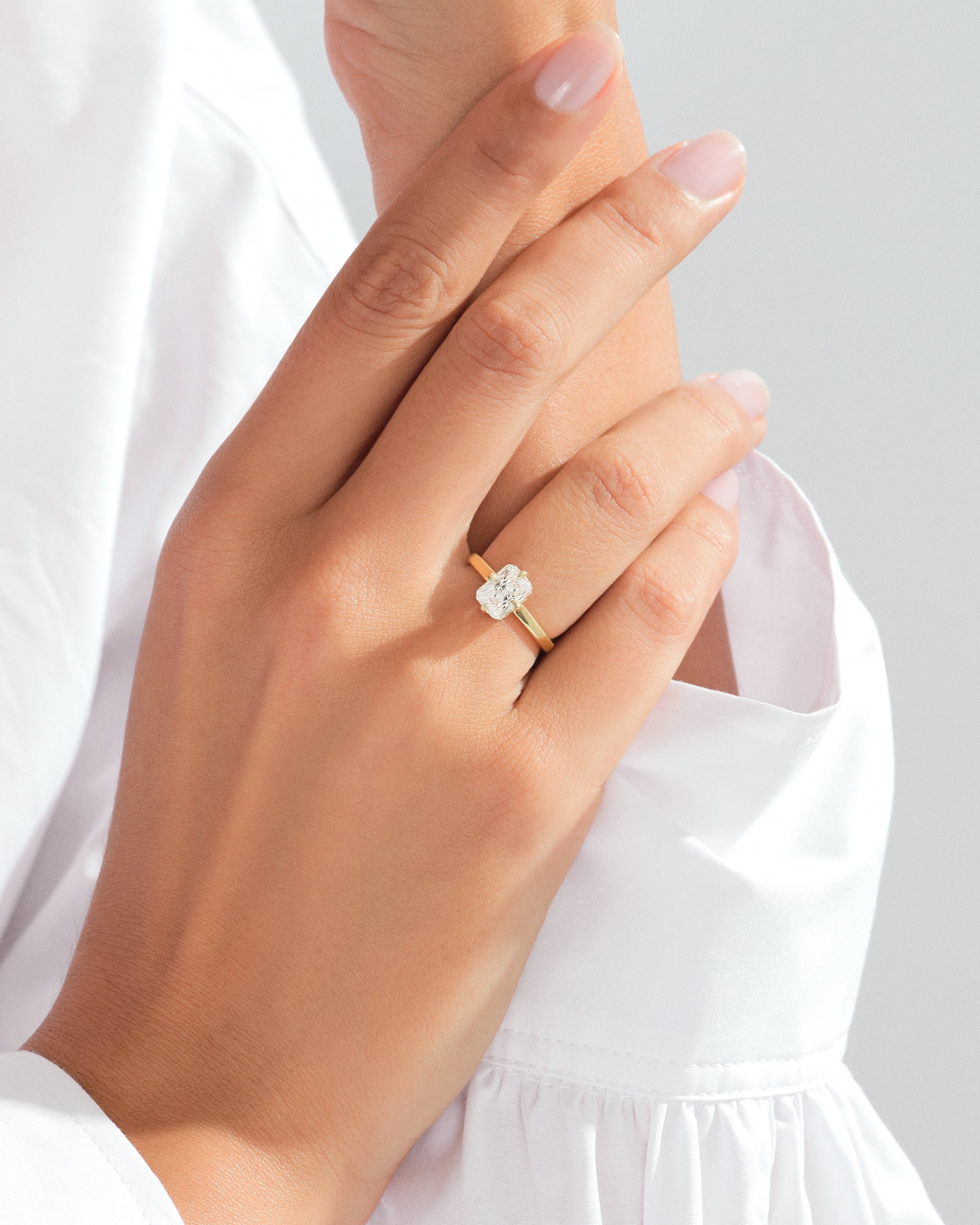 Flat Band Radiant Cut Moissanite Engagement Ring