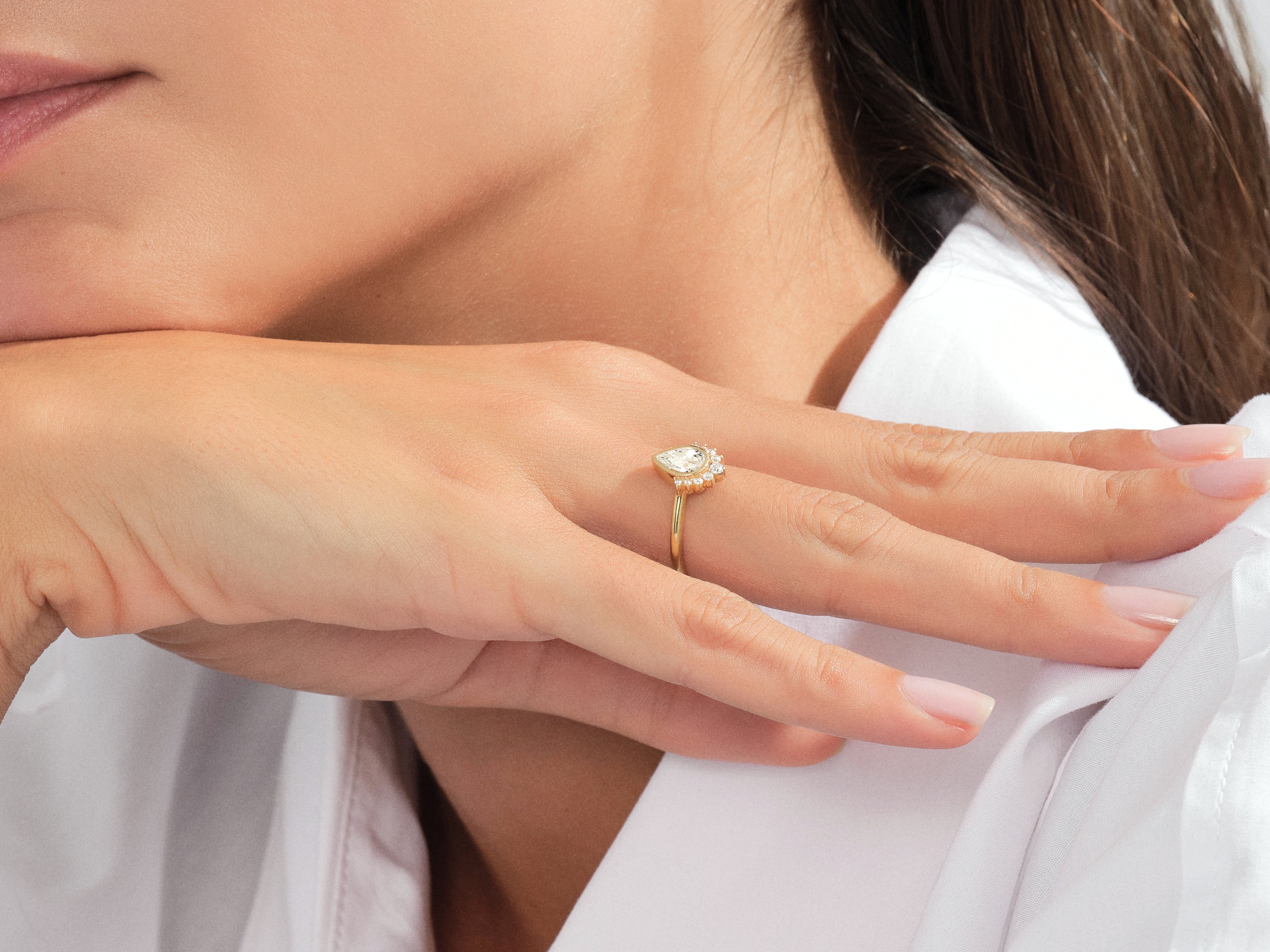 Pear Cut Lab Grown Diamond Crown Engagement Ring