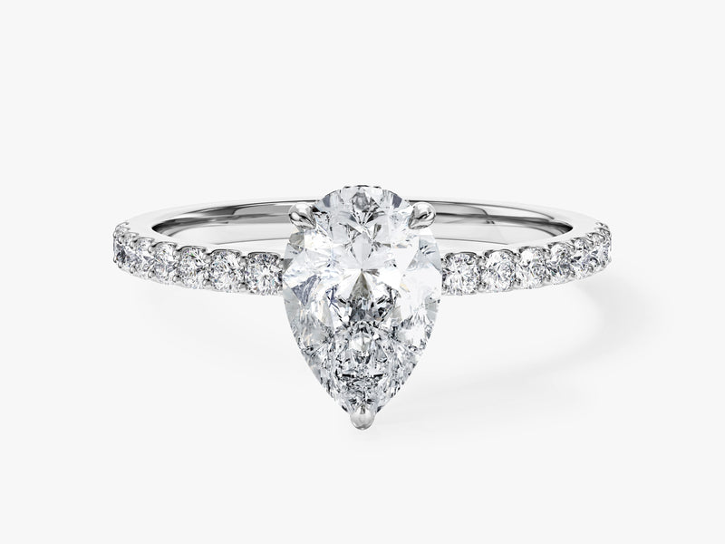 Sidestone Accent Pear Cut Moissanite Engagement Ring