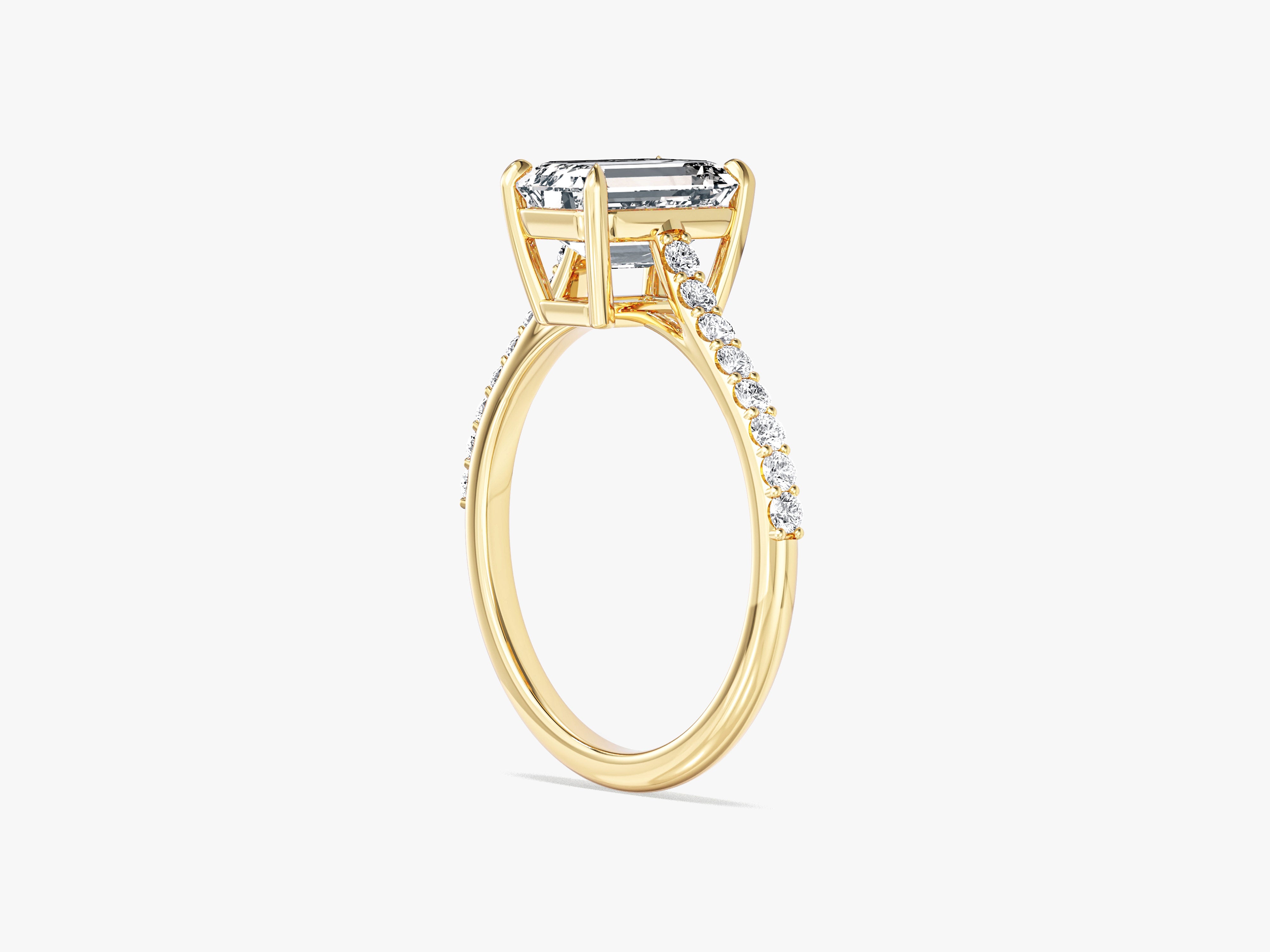 Sidestone Accent Emerald Cut Moissanite Engagement Ring