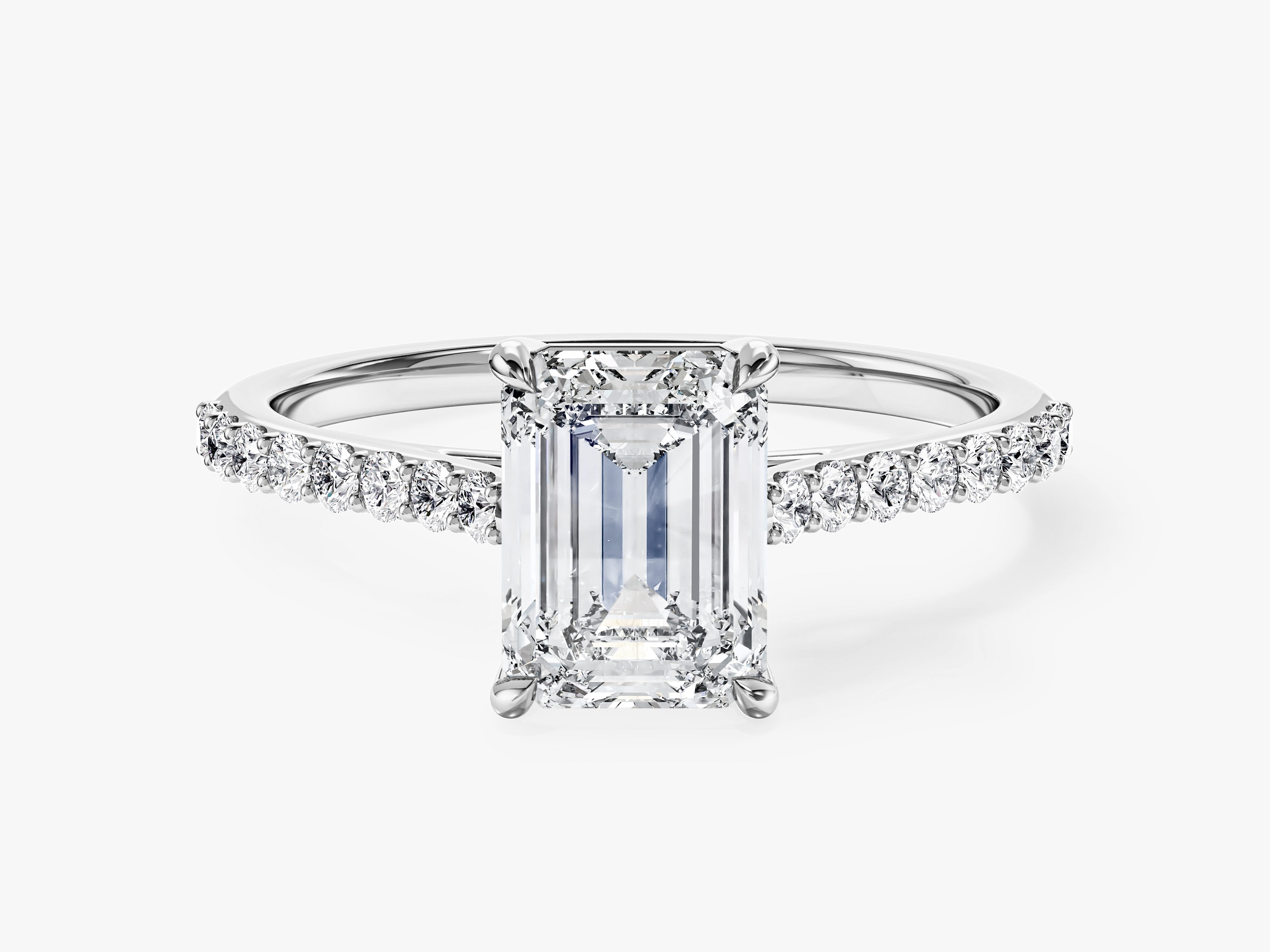 Sidestone Accent Emerald Cut Moissanite Engagement Ring