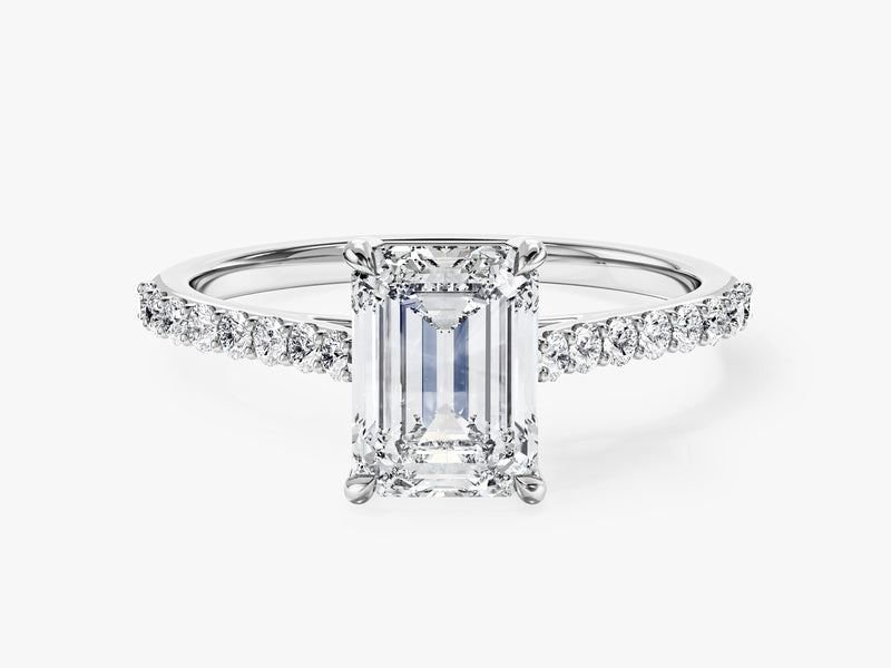 Sidestone Accent Emerald Cut Moissanite Engagement Ring
