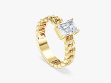 Chain Band Emerald Cut Moissanite Engagement Ring