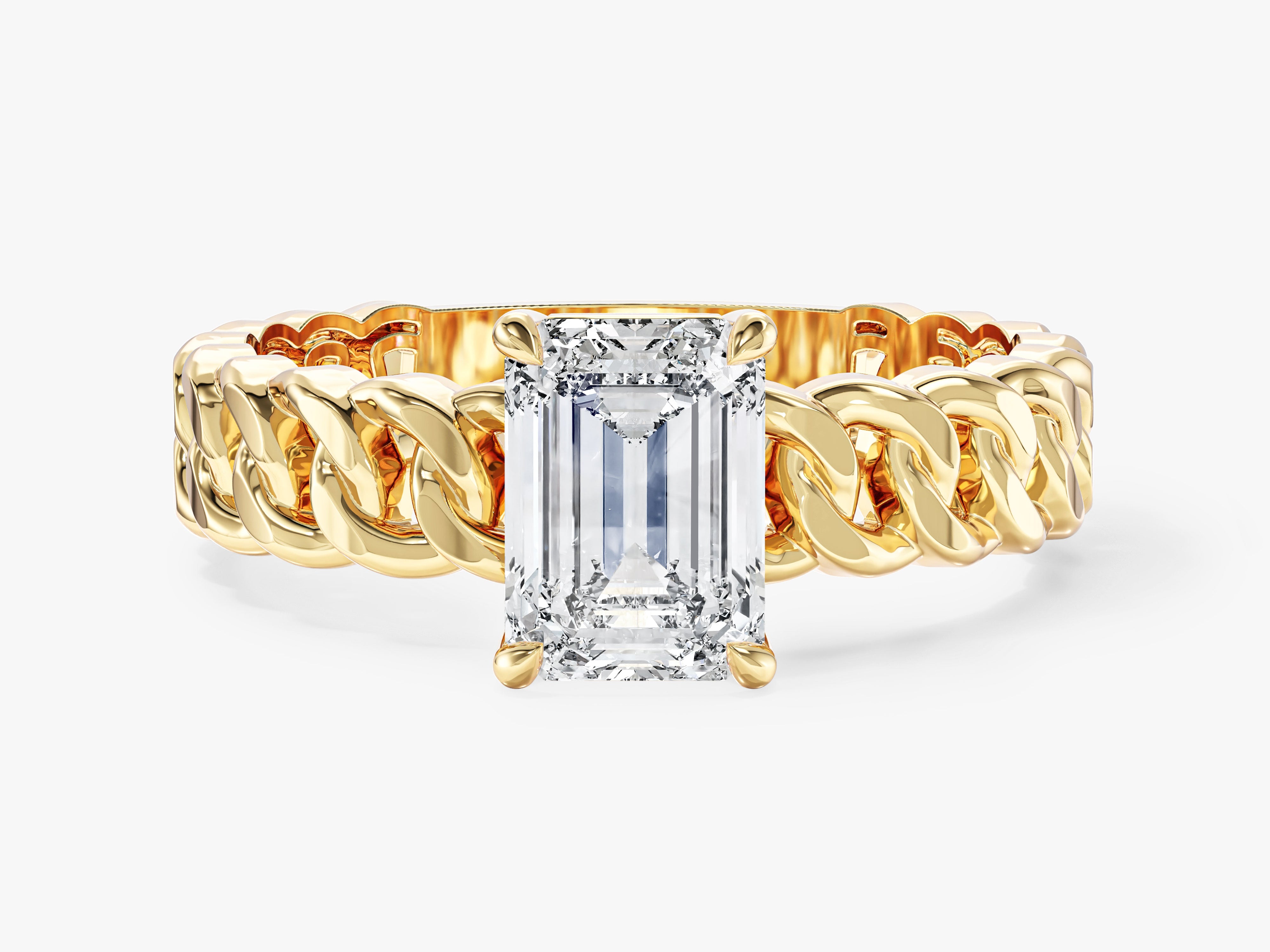 Chain Band Emerald Cut Lab Grown Diamond Engagement Ring