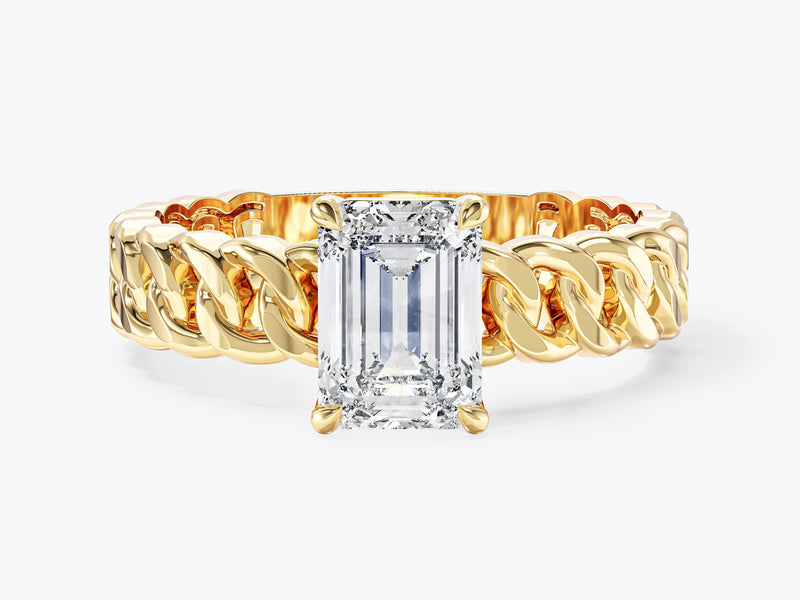 Chain Band Emerald Cut Lab Grown Diamond Engagement Ring